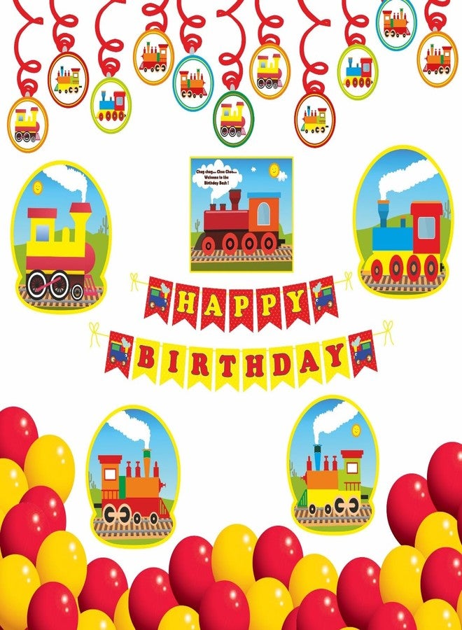 Untumble Train Theme Birthday Decorations Super Saver Kit with Swirls, Banners, Posters and Balloons (Multicolor - Set of 56) - Image 1
